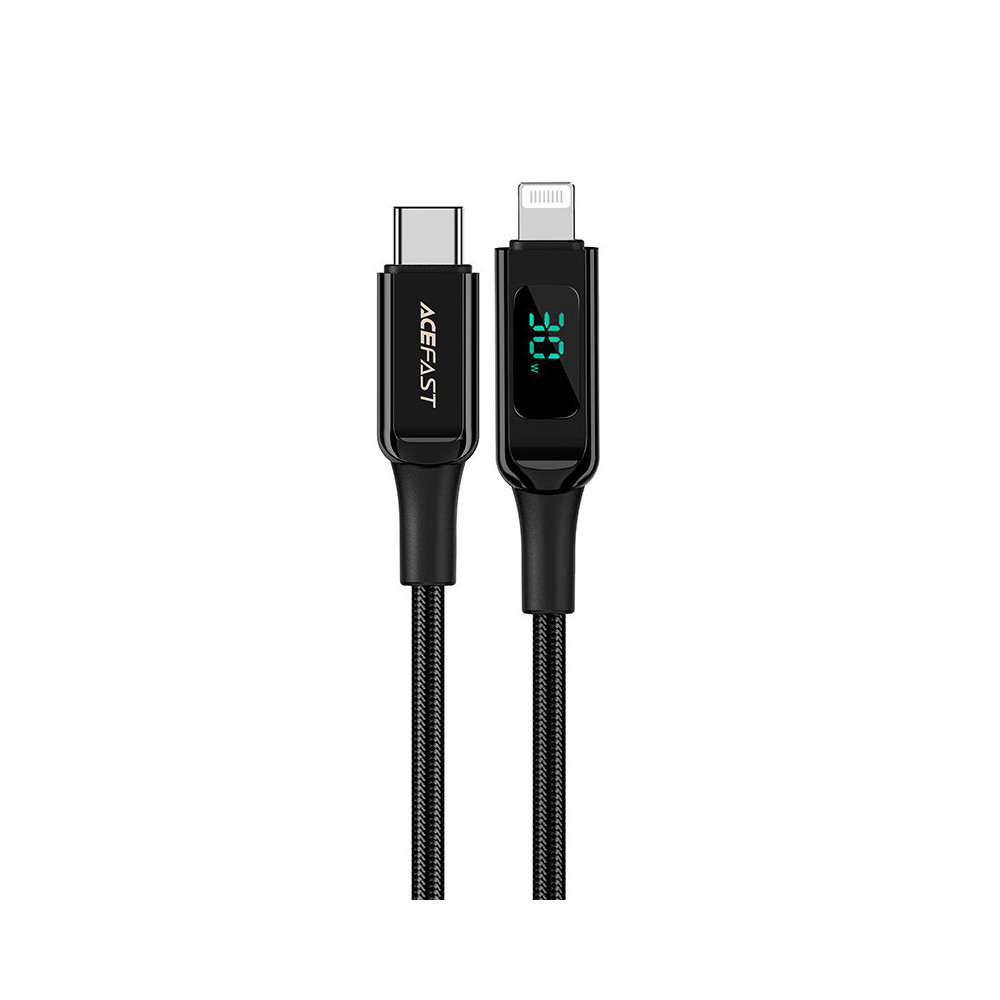 Fil de câble dans un écran LED pour iPhone MFI USB-C - Lightning 1.2m 30W 3a noir