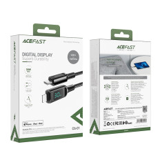 Káblový drôt v LED obrazovke pre iPhone MFI USB-C - blesk 1.2m 30W 3A ČIERNY