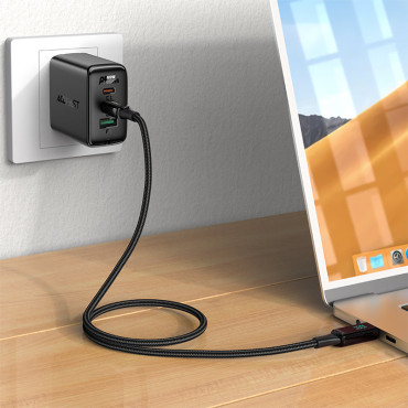 Kabel trådtråd med LED-skärm USB-C 100W 20V 5A 2M Svart