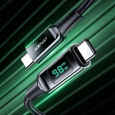 Kabeļu vadu stieple ar LED ekrānu USB-C 100W 20V 5A 2m melns