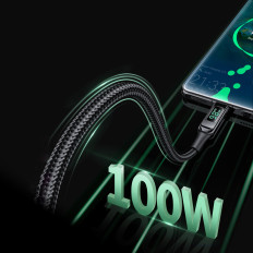 Kabel trådtråd med LED-skärm USB-C 100W 20V 5A 2M Svart