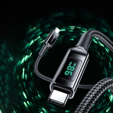 Kabeļu vadu stieple ar LED ekrānu USB-C 100W 20V 5A 2m melns