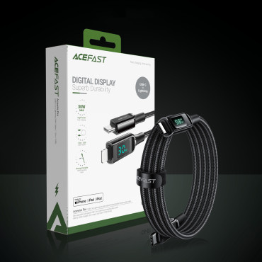 Kabeļu vadu stieple ar LED ekrānu USB-C 100W 20V 5A 2m melns