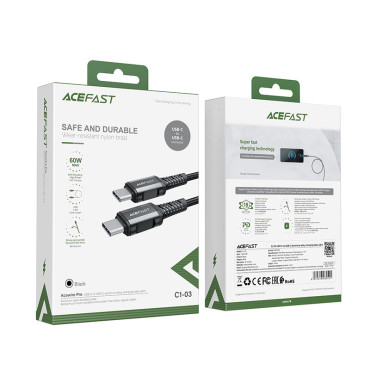 Kabeļu vads USB-C 60W 20V 3A 1.2m Black
