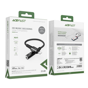 AUX AUX Adapter Adapter för iPhone MFI Lightning - 3.5mm Mini Jack 18cm svart