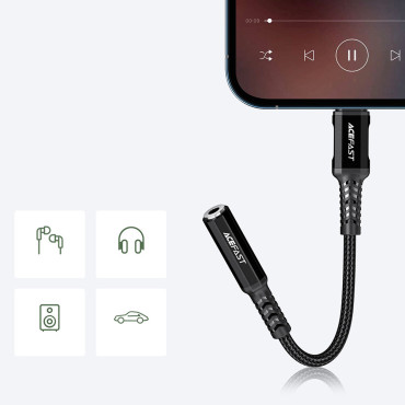 AUX AUX Adapter Adapter för iPhone MFI Lightning - 3.5mm Mini Jack 18cm svart