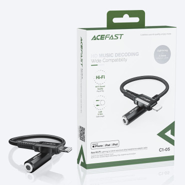 AUX AUX Adapter Adapter för iPhone MFI Lightning - 3.5mm Mini Jack 18cm svart
