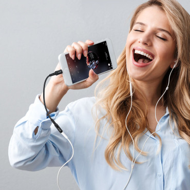 Adaptateur Aux Aux Adaptateur pour iPhone MFI Lightning - 3.5mm Mini Jack 18cm Noir