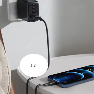 Kabelkabel för iPhone MFI USB - Lightning 2.4a 1.2m svart