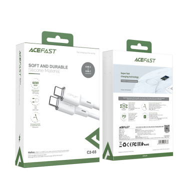 Cabo USB-C 60W 20 V 3A 1.2m Branco