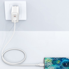 Cabo USB-C 60W 20 V 3A 1.2m Branco