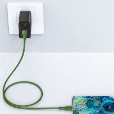 Cabo USB-C 60W 20 V 3A 1.2m azeitona verde