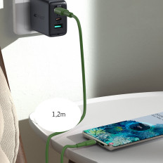 Cabo USB-C 60W 20 V 3A 1.2m azeitona verde