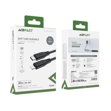 Cabo de cabo para iPhone MFI USB-C - Lightning 30W 3A 1.2m Preto