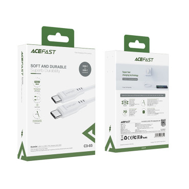 Kabelių viela USB-C 60W 20V 3A telefonui 1.2m Balta
