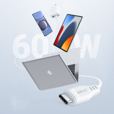 Kabelių viela USB-C 60W 20V 3A telefonui 1.2m Balta