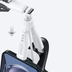 Kabelių viela USB-C 60W 20V 3A telefonui 1.2m Balta