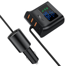 Carregador de carro 90w USB-C 3X USB QC 3.0 Preto