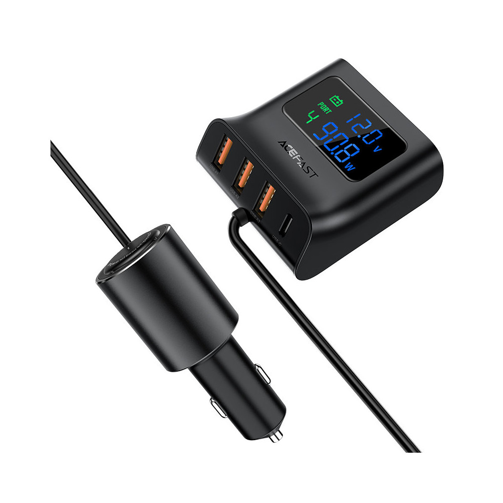 Auto-loader 90W USB-C 3X USB QC 3.0 zwart Auto-loader 90W USB-C 3X USB QC 3.0 zwart