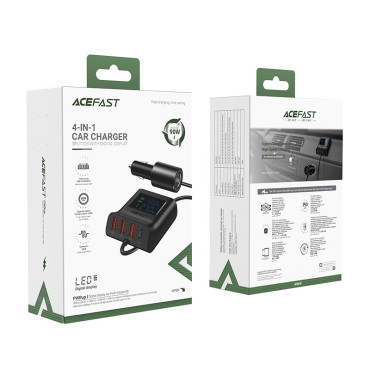 Carregador de carro 90w USB-C 3X USB QC 3.0 Preto