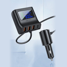 Carregador de carro 90w USB-C 3X USB QC 3.0 Preto