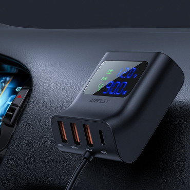 Carregador de carro 90w USB-C 3X USB QC 3.0 Preto