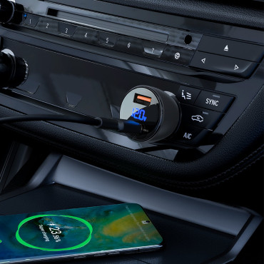 Carregador de carro 63W 12V USB-C USB SFCP Preto