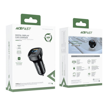 Carregador de carro 66W USB-C USB POWER ENTREGA QC 4.0 FCP Preto
