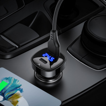 Carregador de carro 66W USB-C USB POWER ENTREGA QC 4.0 FCP Preto