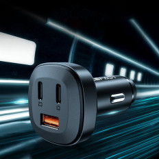 Autós töltő 66W 2x USB-C USB Power Delivery QC 4.0 fekete