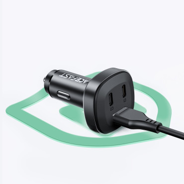 Cargador de automóviles 66W 2x USB-C USB Power Power Power QC 4.0 Negro