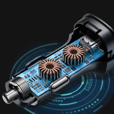 Auto lādētājs 72W 2x USB-C elektroenerģijas padeve QC 3.0 melns