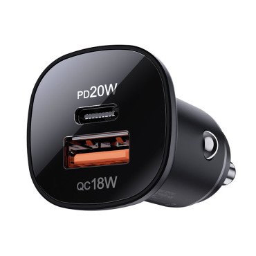 Carregador de carro 38W USB-C USB POWER ENTREGA QC 3.0 Preto