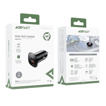 Carregador de carro 38W USB-C USB POWER ENTREGA QC 3.0 Preto