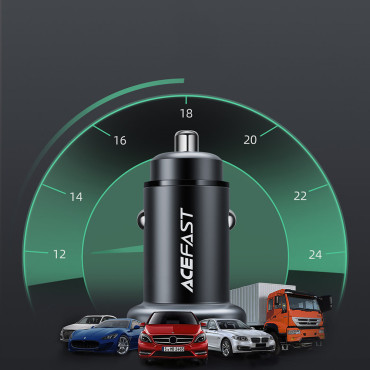 Bil lader 38W USB-C USB strømlevering QC 3.0 svart