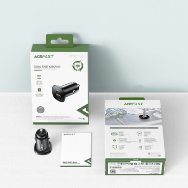 Autolaturi 38W USB-C USB Power Delivery QC 3.0 Musta