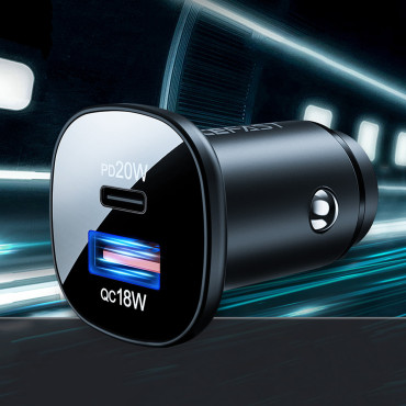 Carregador de carro 38W USB-C USB POWER ENTREGA QC 3.0 Preto
