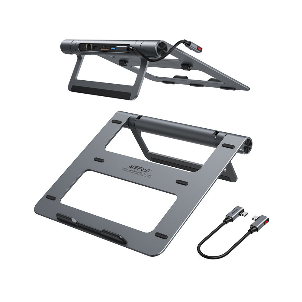 8in1 Stand Laptop + Hub multi-função USB-C TF SD HDMI 4K RJ45 100W Cinza