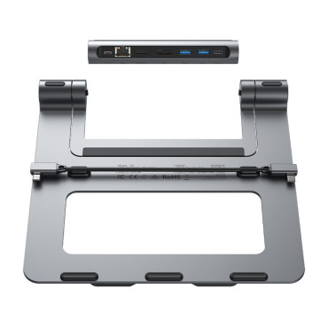 8IN1 bärbar datorstativ + multifunktionshub USB-C TF SD HDMI 4K RJ45 100W GRAY