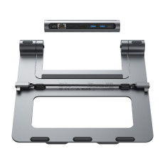 8in1 laptop stojalo + večfunkcijsko vozlišče USB-C TF SD HDMI 4K RJ45 100W Gray