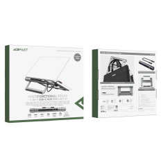 8in1 laptopstativ + multifunksjonshub USB-C TF SD HDMI 4K RJ45 100W grå