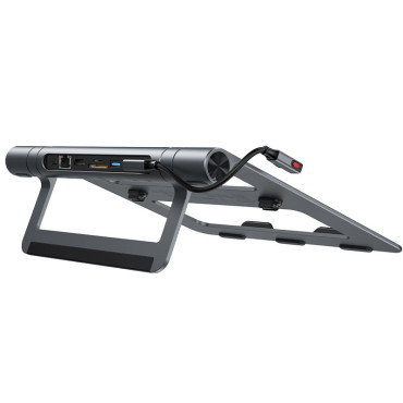 8N1 notebook stojan + multifunkčný rozbočovač USB-C TF SD HDMI 4K RJ45 100W GRAY