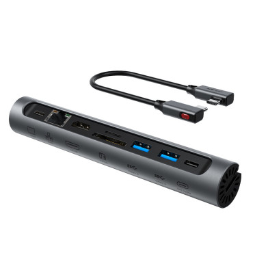 8IN1 bärbar datorstativ + multifunktionshub USB-C TF SD HDMI 4K RJ45 100W GRAY