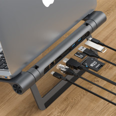 8IN1 bärbar datorstativ + multifunktionshub USB-C TF SD HDMI 4K RJ45 100W GRAY