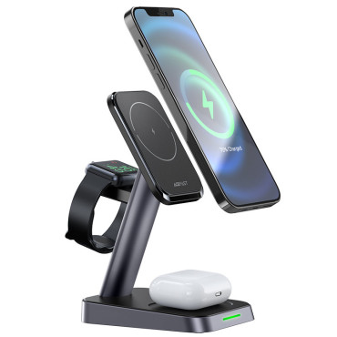 3in1 laddare qi 15w med magnetiskt handtag för iPhone Apple Titta och airpods svart