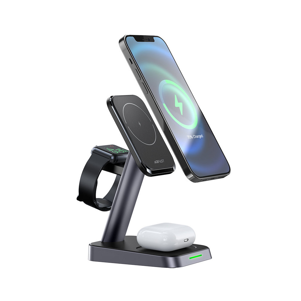 3in1 laddare qi 15w med magnetiskt handtag för iPhone Apple Titta och airpods svart