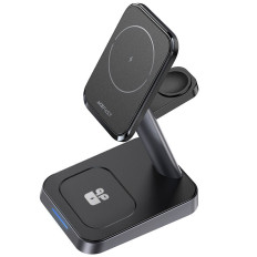 3in1 laddare qi 15w med magnetiskt handtag för iPhone Apple Titta och airpods svart