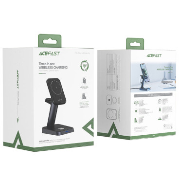 3in1 Carregador Qi 15w com alça magnética para iPhone Apple Assista e Airpods Preto