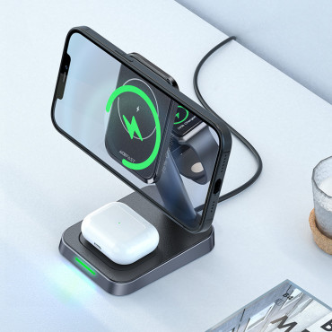 3in1 laddare qi 15w med magnetiskt handtag för iPhone Apple Titta och airpods svart