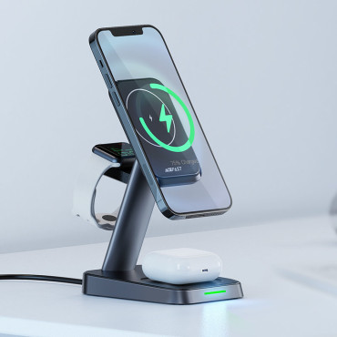 3in1 laddare qi 15w med magnetiskt handtag för iPhone Apple Titta och airpods svart
